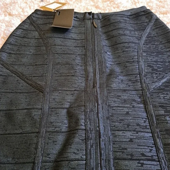 ALBERTO MAKALI Black Metallic Bandage Bodycon Midi Skirt With‎ Zipper Size M - Picture 4 of 7